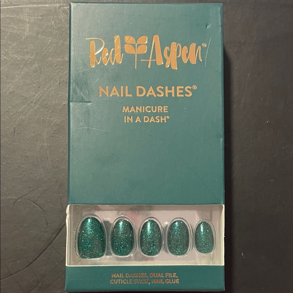 Red Aspen Nail Dashes Teal Glitter Press-On Nails